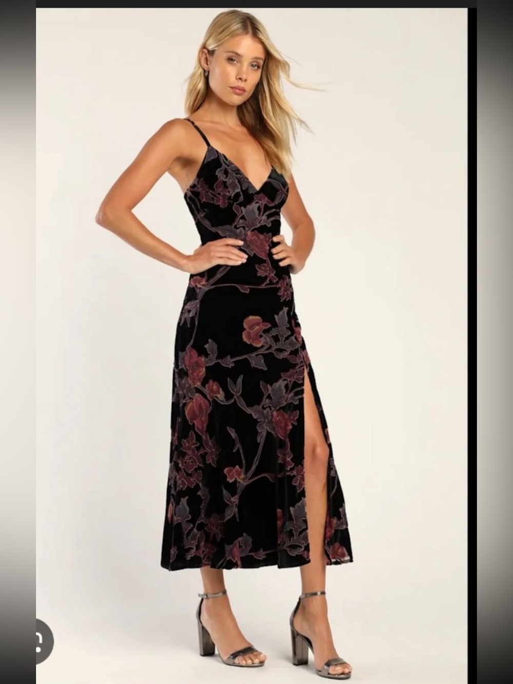 NWOT Rachel Zoe Spaghetti strap Black Floral Velvet Slip Dress, Size 2
